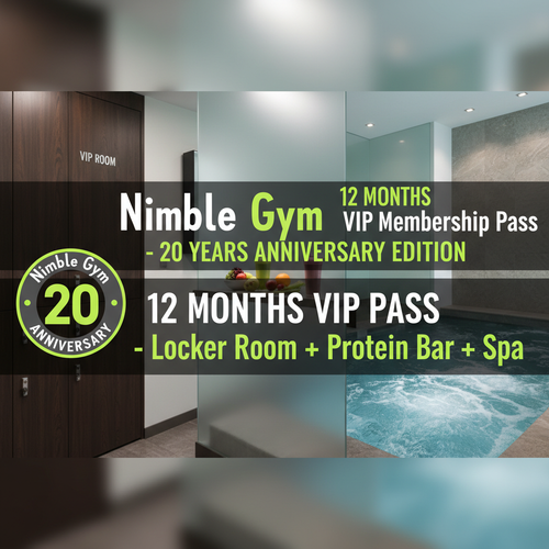 NimbLe Gym 12 Months VIP Membership Pass - Luxury Locker, Protein Bar & Spa Banner